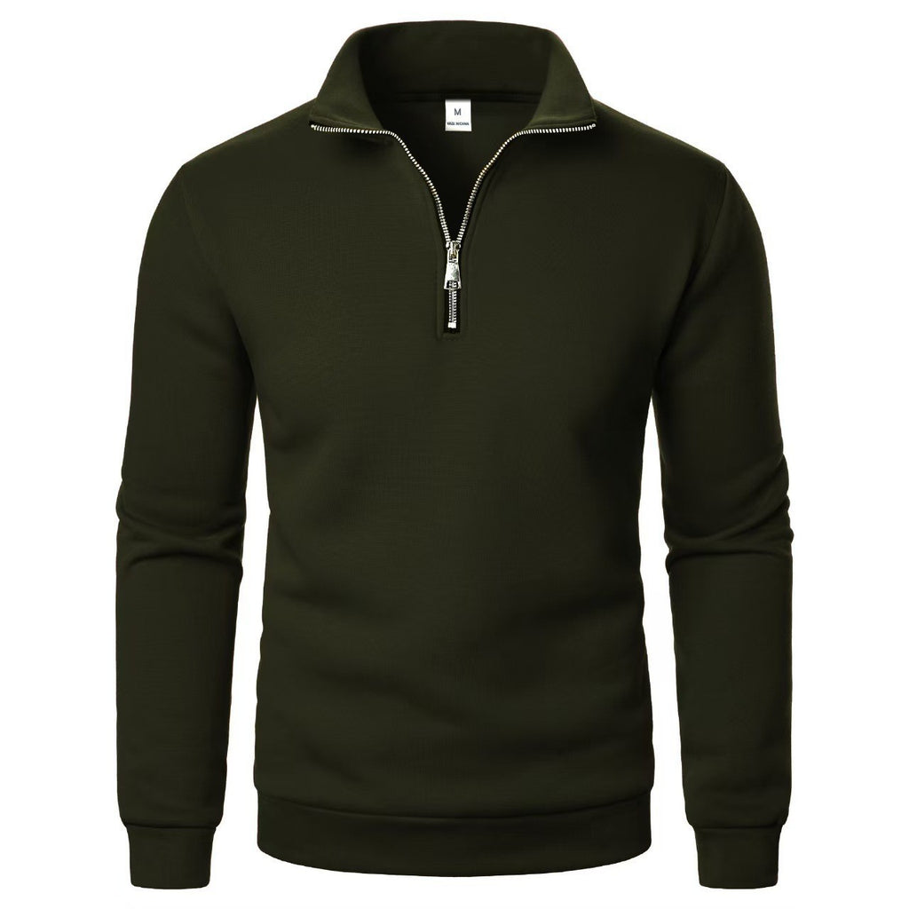 Men's Stand Collar Half Zip Casual Solid Color Long Sleeve
