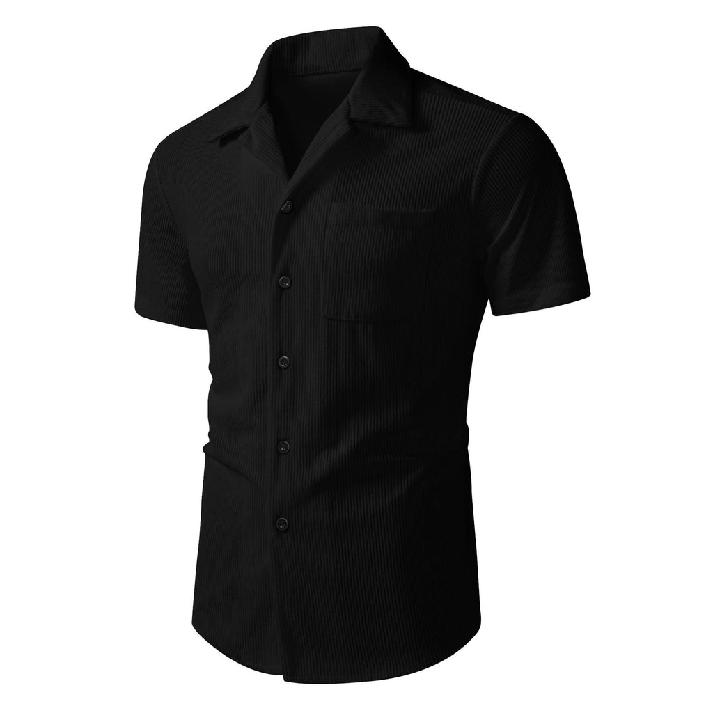 Casual Short-sleeve Corduroy Open-front Shirt Men's Beach Short-sleeve Shirt