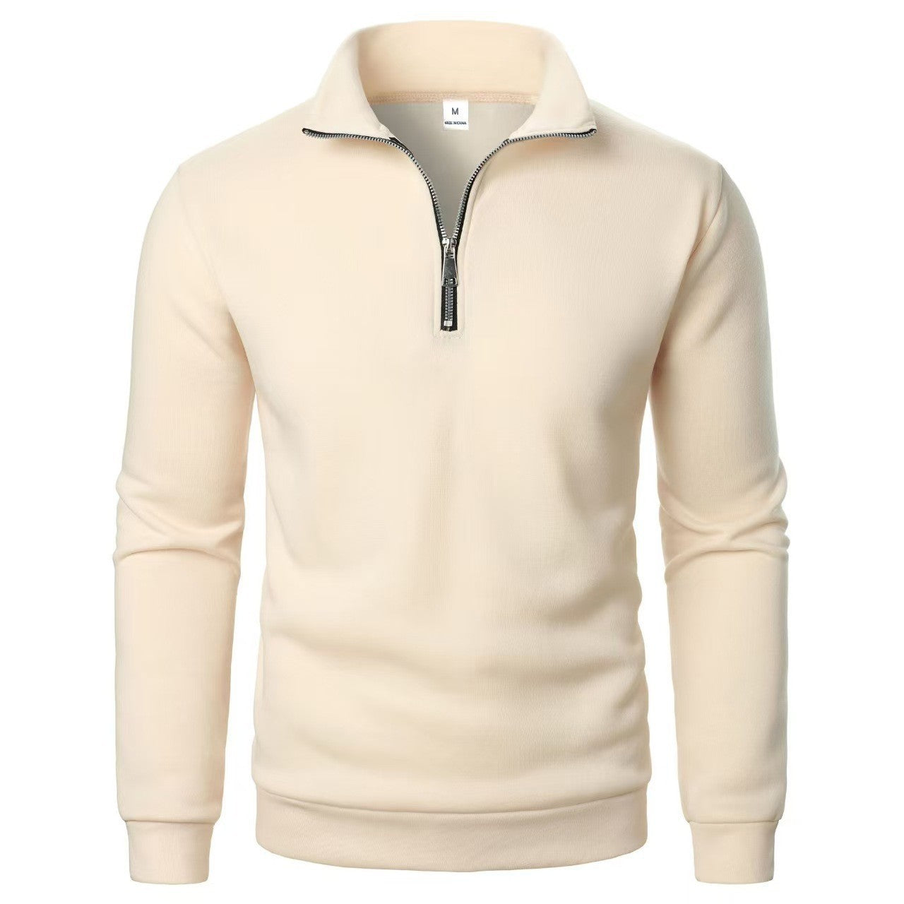 Men's Stand Collar Half Zip Casual Solid Color Long Sleeve